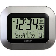 La Crosse Technology Digital Atomic Wall Clock with Temperature, Silver   1142062